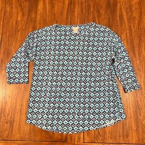 Chico’s Boat Neck 3/4 Top- Teal/Navy/Light Blue- Size 1